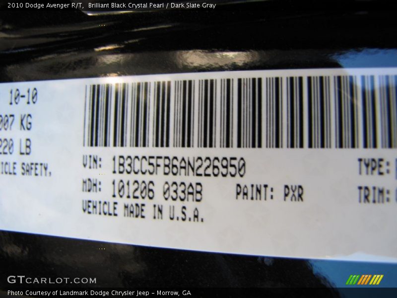 Brilliant Black Crystal Pearl / Dark Slate Gray 2010 Dodge Avenger R/T