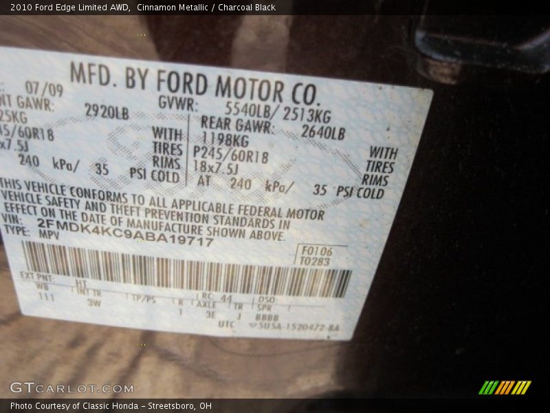 Cinnamon Metallic / Charcoal Black 2010 Ford Edge Limited AWD