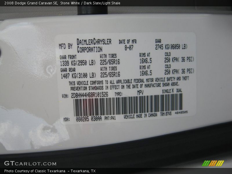 Stone White / Dark Slate/Light Shale 2008 Dodge Grand Caravan SE