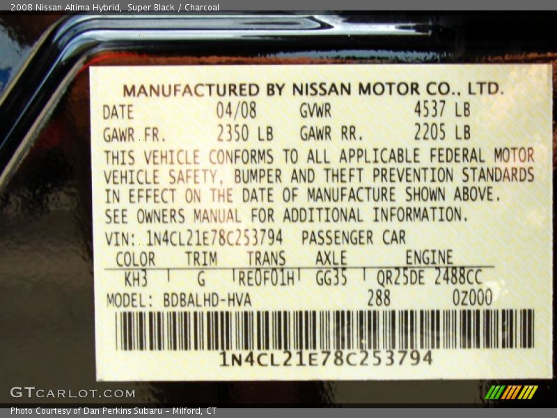 Super Black / Charcoal 2008 Nissan Altima Hybrid