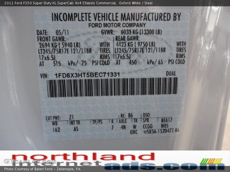 Oxford White / Steel 2011 Ford F350 Super Duty XL SuperCab 4x4 Chassis Commercial