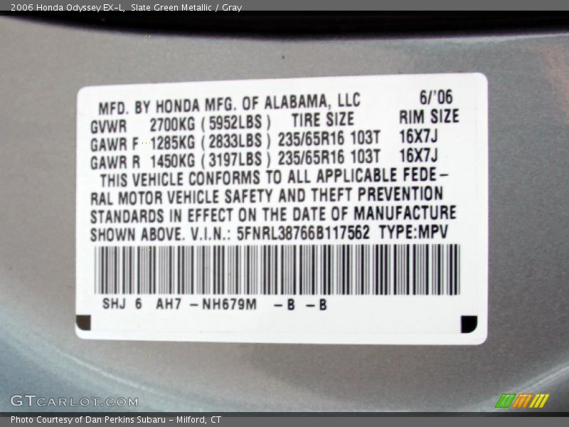 Slate Green Metallic / Gray 2006 Honda Odyssey EX-L