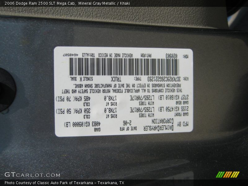 2006 Ram 2500 SLT Mega Cab Mineral Gray Metallic Color Code PDM