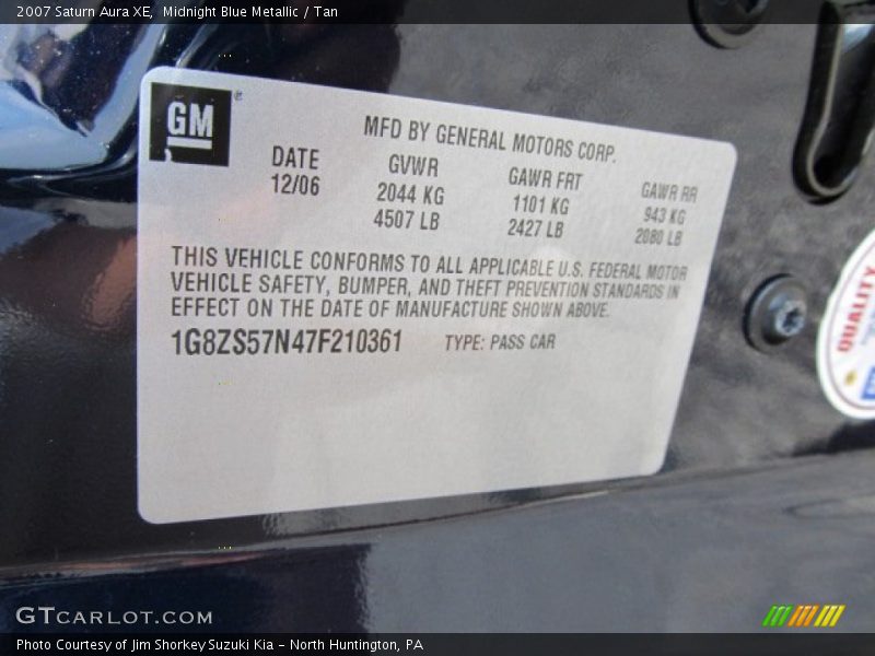 Midnight Blue Metallic / Tan 2007 Saturn Aura XE