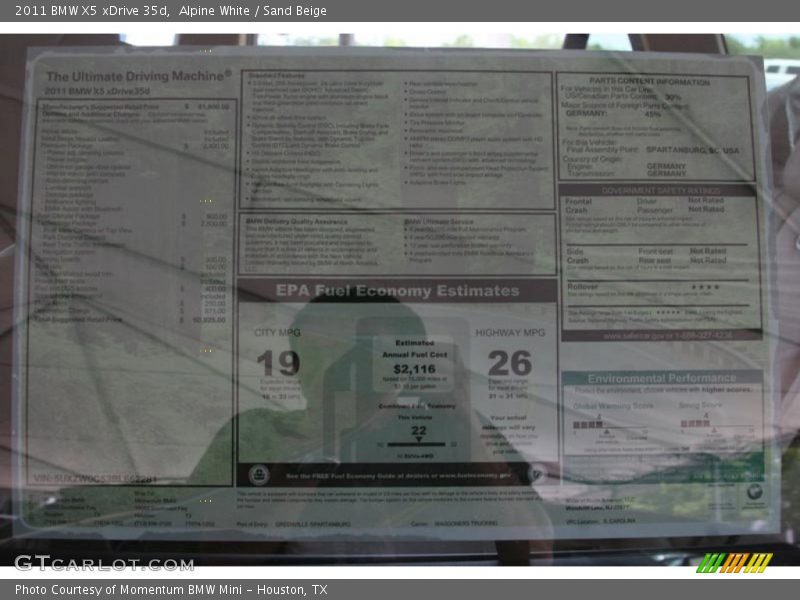 Alpine White / Sand Beige 2011 BMW X5 xDrive 35d