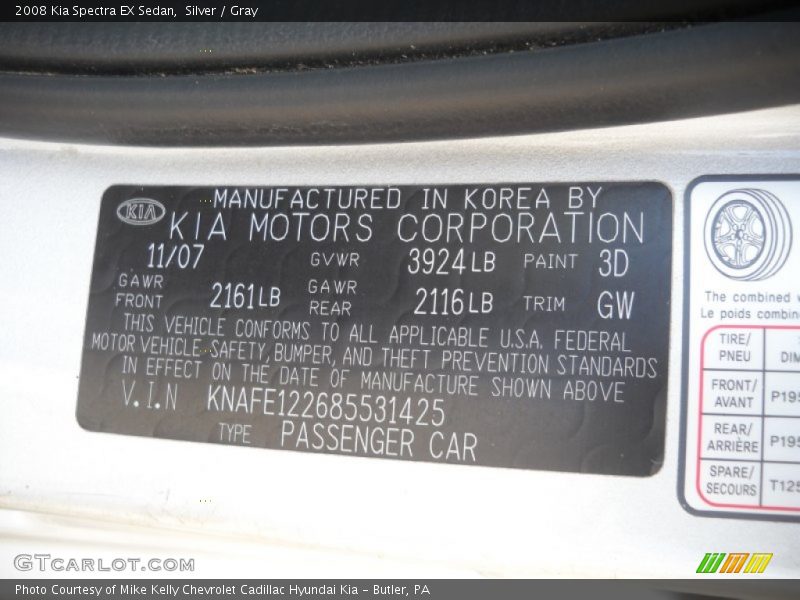 Silver / Gray 2008 Kia Spectra EX Sedan
