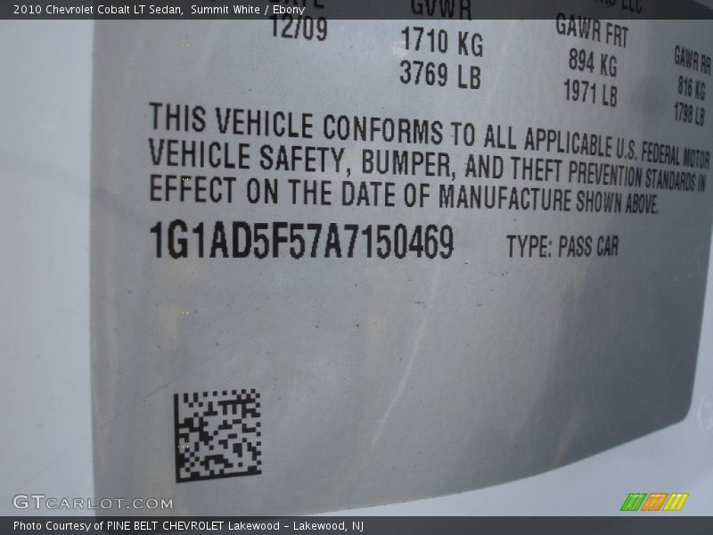 Summit White / Ebony 2010 Chevrolet Cobalt LT Sedan