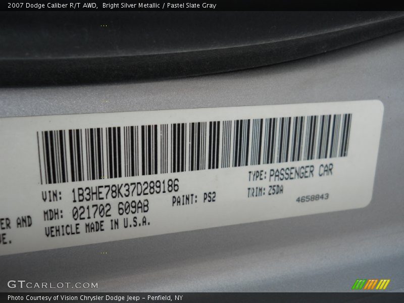 Bright Silver Metallic / Pastel Slate Gray 2007 Dodge Caliber R/T AWD