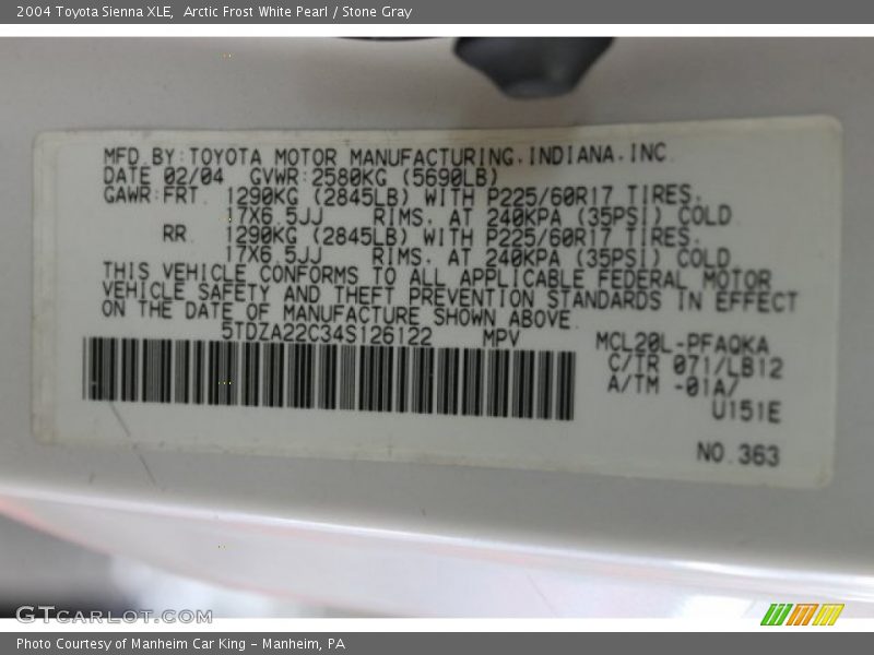 Arctic Frost White Pearl / Stone Gray 2004 Toyota Sienna XLE