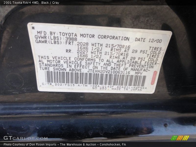 Black / Gray 2001 Toyota RAV4 4WD