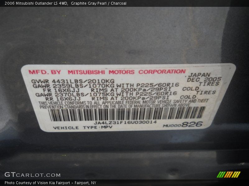 Graphite Gray Pearl / Charcoal 2006 Mitsubishi Outlander LS 4WD