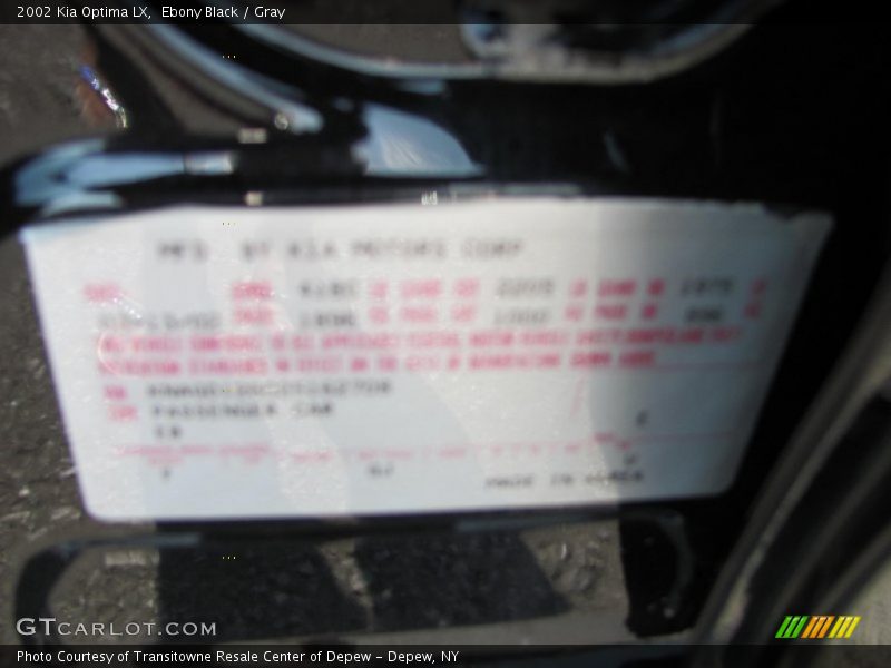 Ebony Black / Gray 2002 Kia Optima LX