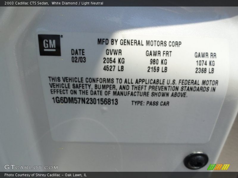 White Diamond / Light Neutral 2003 Cadillac CTS Sedan