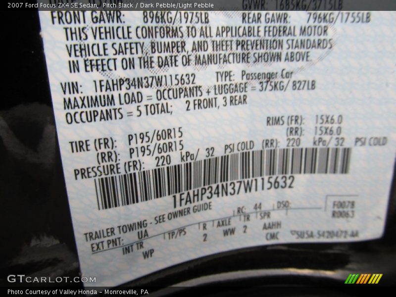 Pitch Black / Dark Pebble/Light Pebble 2007 Ford Focus ZX4 SE Sedan