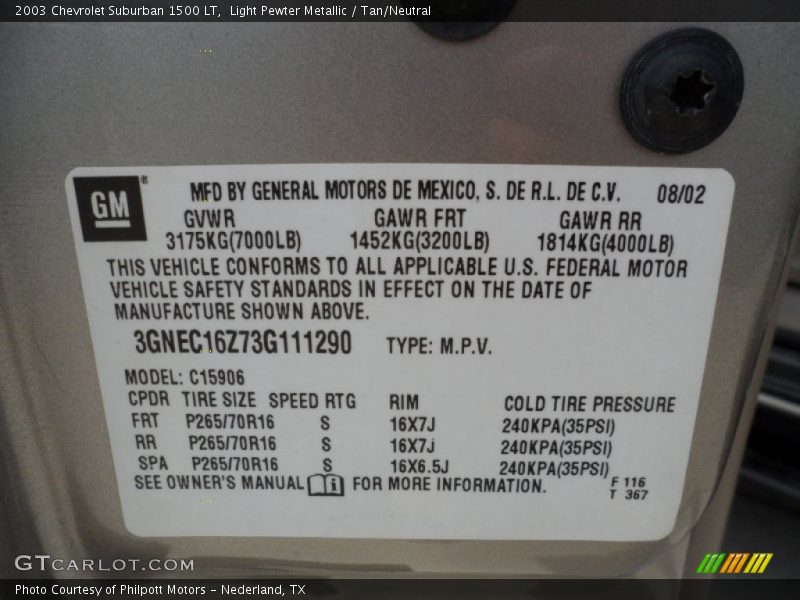Light Pewter Metallic / Tan/Neutral 2003 Chevrolet Suburban 1500 LT