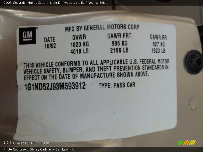 Light Driftwood Metallic / Neutral Beige 2003 Chevrolet Malibu Sedan