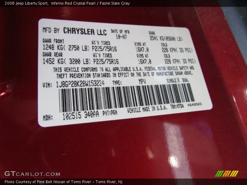 Inferno Red Crystal Pearl / Pastel Slate Gray 2008 Jeep Liberty Sport