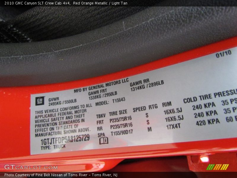 Info Tag of 2010 Canyon SLT Crew Cab 4x4