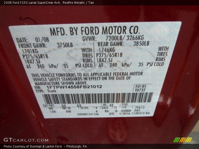 Redfire Metallic / Tan 2008 Ford F150 Lariat SuperCrew 4x4