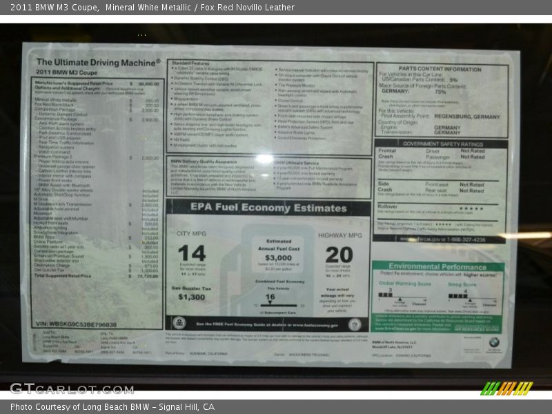  2011 M3 Coupe Window Sticker