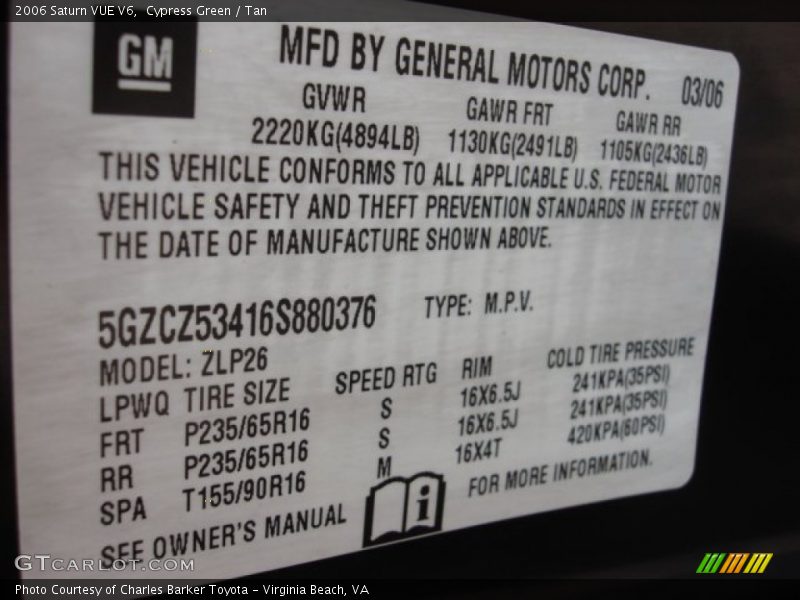 Cypress Green / Tan 2006 Saturn VUE V6
