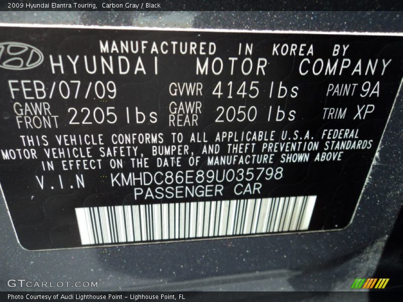 Carbon Gray / Black 2009 Hyundai Elantra Touring