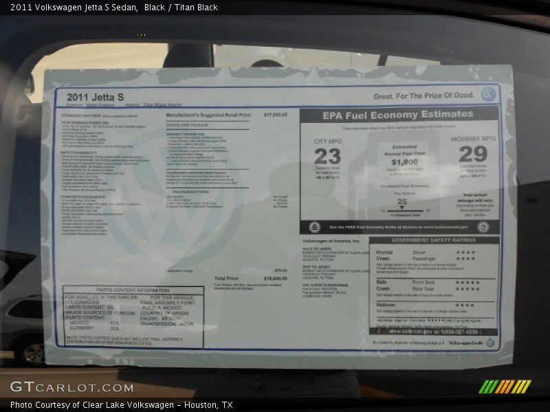 Black / Titan Black 2011 Volkswagen Jetta S Sedan