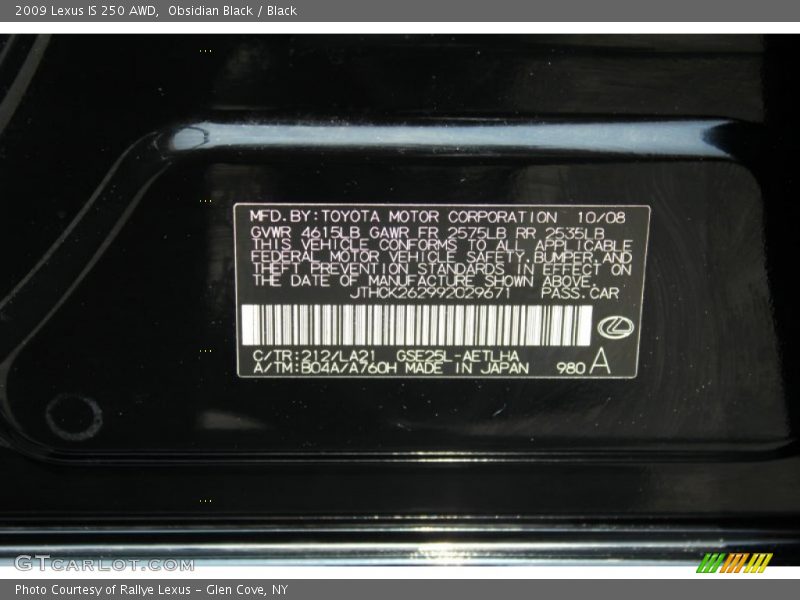 Obsidian Black / Black 2009 Lexus IS 250 AWD