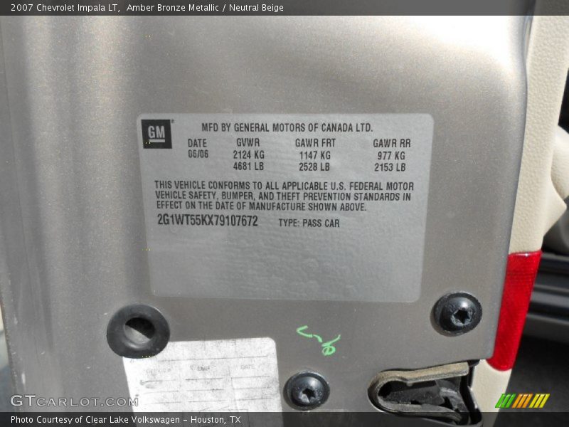 Info Tag of 2007 Impala LT