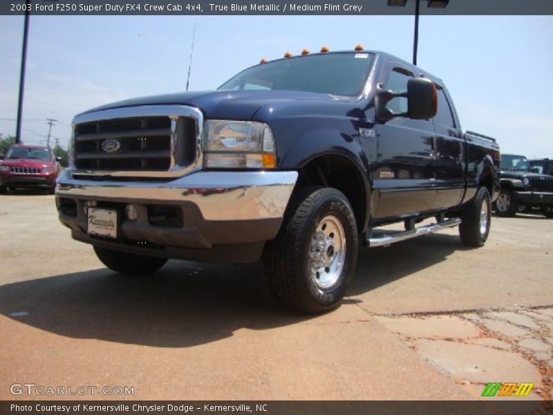 True Blue Metallic / Medium Flint Grey 2003 Ford F250 Super Duty FX4 Crew Cab 4x4