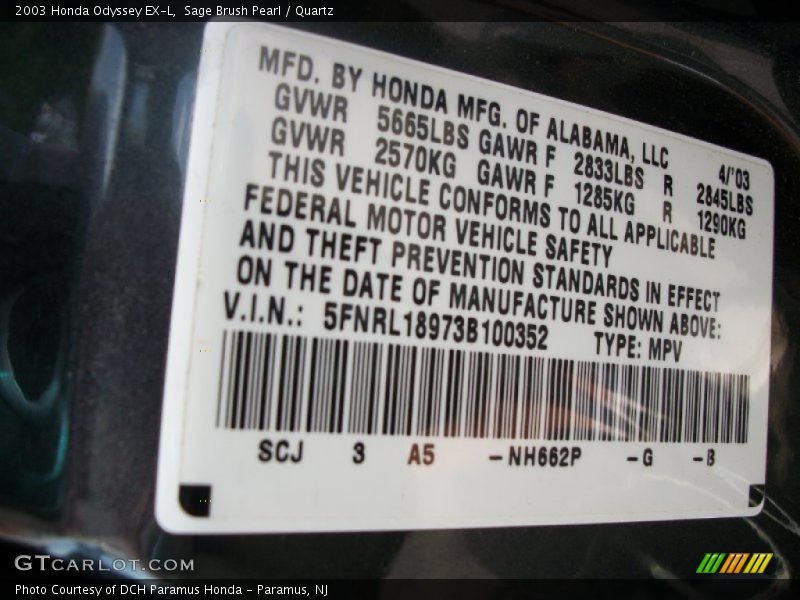 Sage Brush Pearl / Quartz 2003 Honda Odyssey EX-L