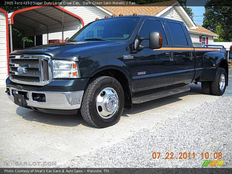 Dark Green Satin Metallic / Tan 2005 Ford F350 Super Duty Lariat Crew Cab
