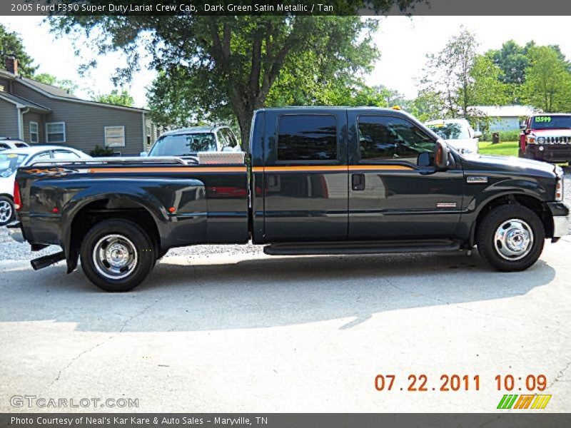 Dark Green Satin Metallic / Tan 2005 Ford F350 Super Duty Lariat Crew Cab