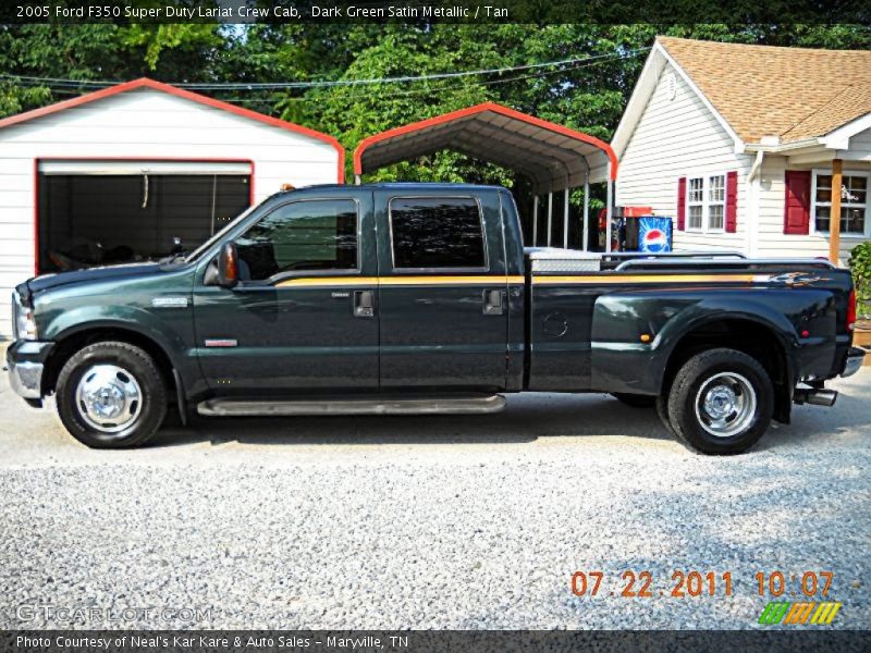 Dark Green Satin Metallic / Tan 2005 Ford F350 Super Duty Lariat Crew Cab