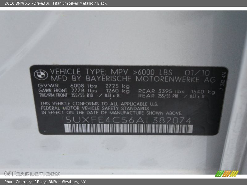 Titanium Silver Metallic / Black 2010 BMW X5 xDrive30i