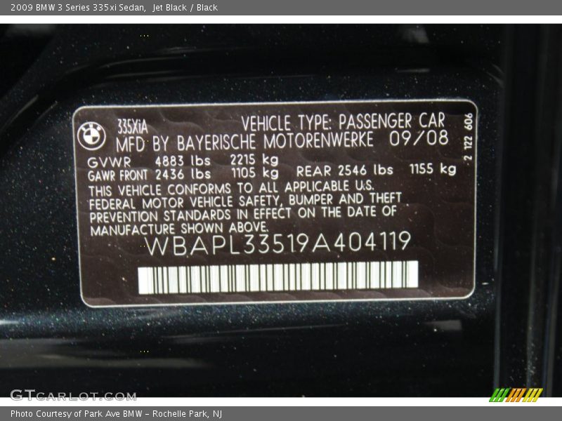 Jet Black / Black 2009 BMW 3 Series 335xi Sedan