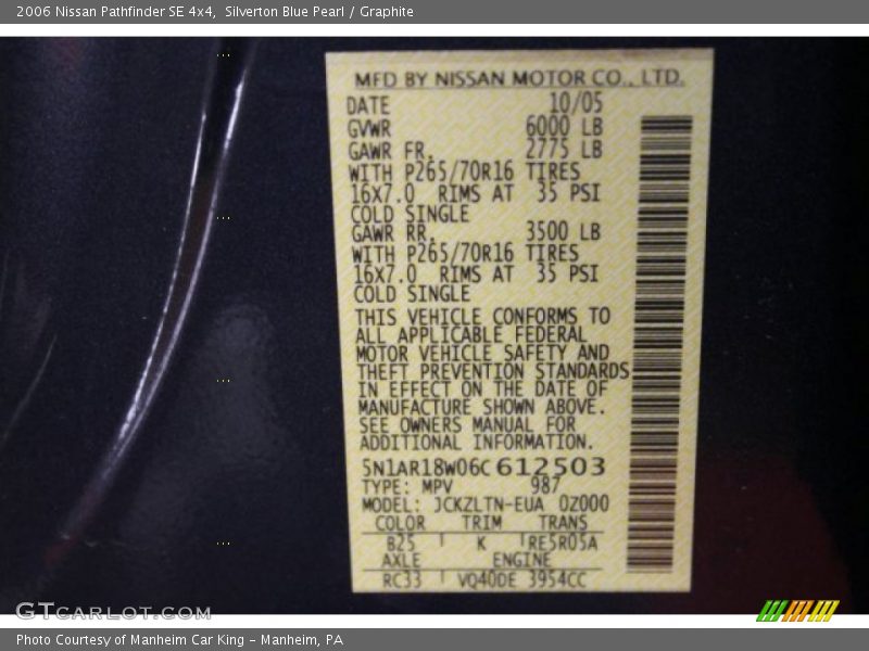 Silverton Blue Pearl / Graphite 2006 Nissan Pathfinder SE 4x4