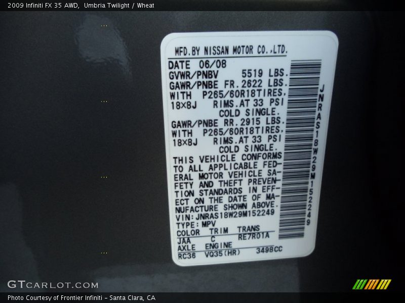 Umbria Twilight / Wheat 2009 Infiniti FX 35 AWD