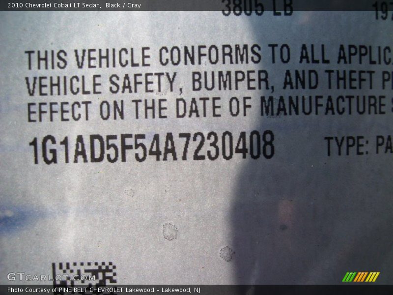 Black / Gray 2010 Chevrolet Cobalt LT Sedan