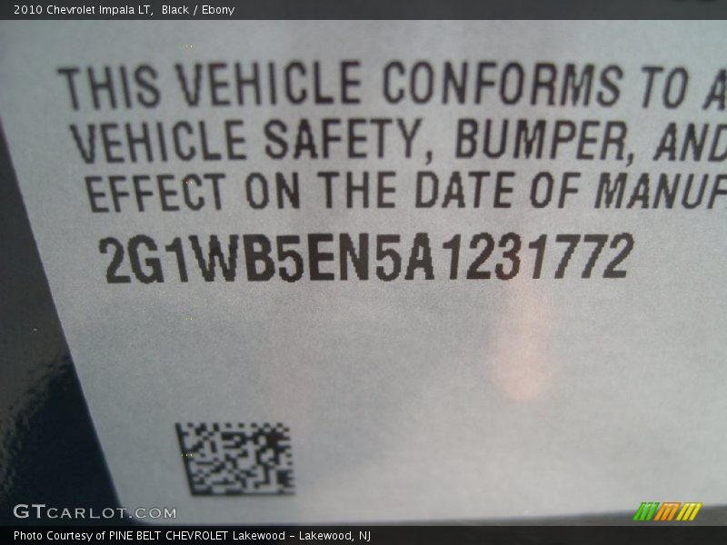 Black / Ebony 2010 Chevrolet Impala LT