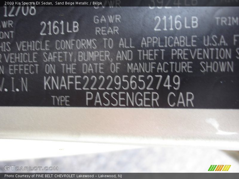 Sand Beige Metallic / Beige 2009 Kia Spectra EX Sedan