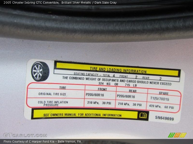 Brilliant Silver Metallic / Dark Slate Gray 2005 Chrysler Sebring GTC Convertible