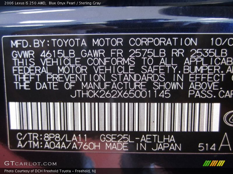 Blue Onyx Pearl / Sterling Gray 2006 Lexus IS 250 AWD