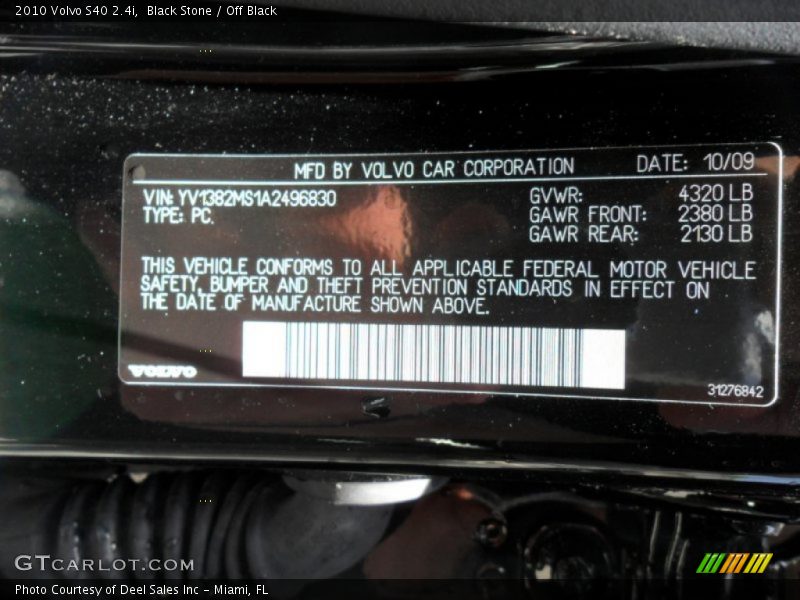 Black Stone / Off Black 2010 Volvo S40 2.4i