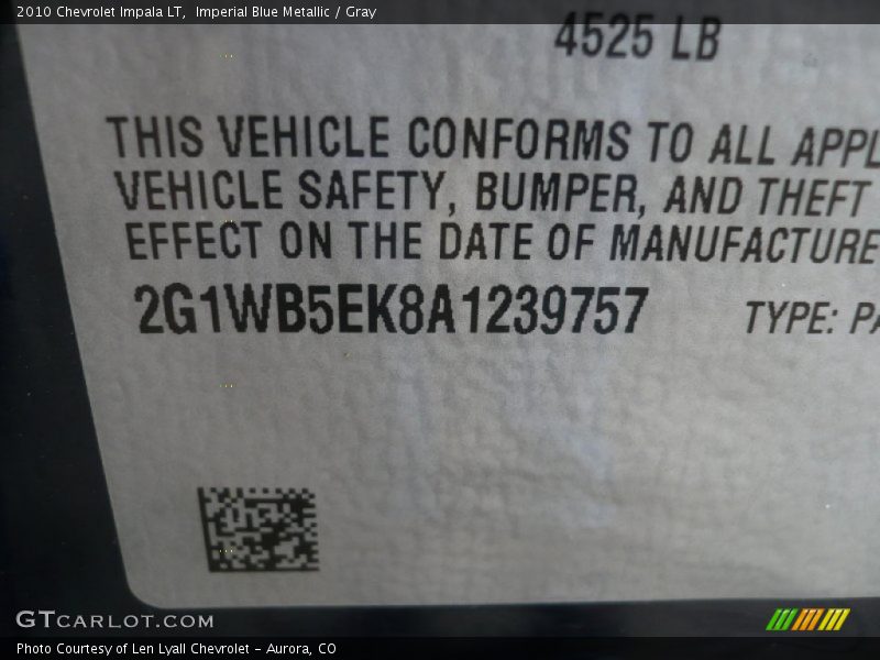 Imperial Blue Metallic / Gray 2010 Chevrolet Impala LT