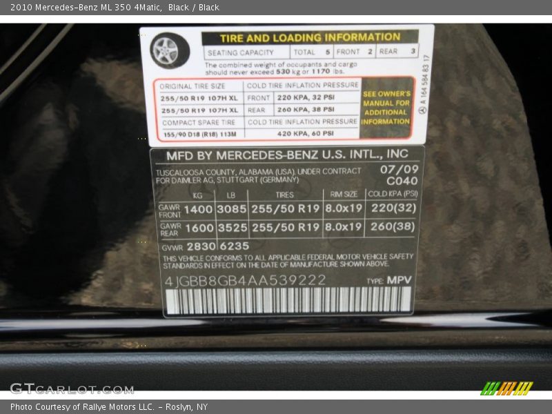Black / Black 2010 Mercedes-Benz ML 350 4Matic