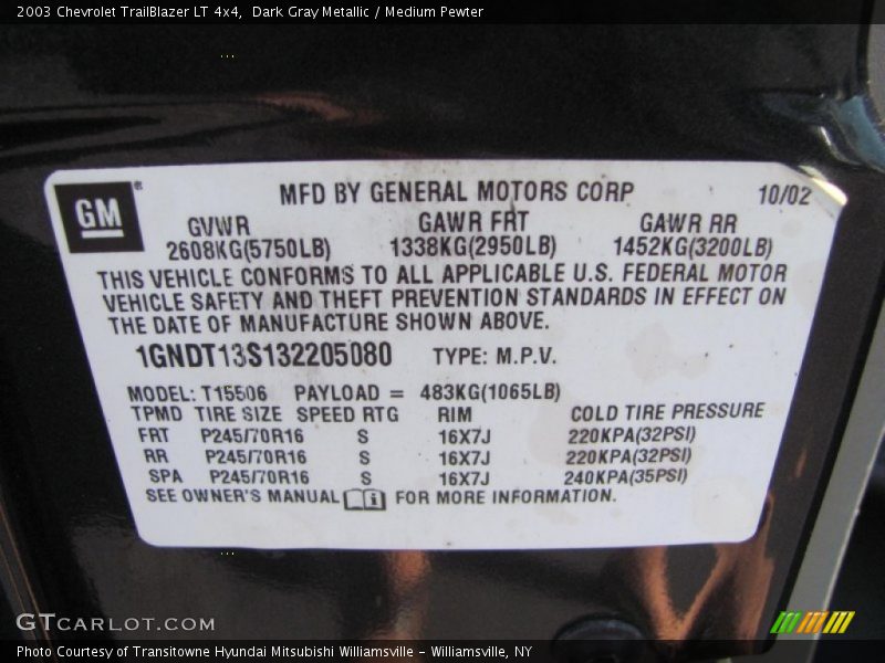 Dark Gray Metallic / Medium Pewter 2003 Chevrolet TrailBlazer LT 4x4