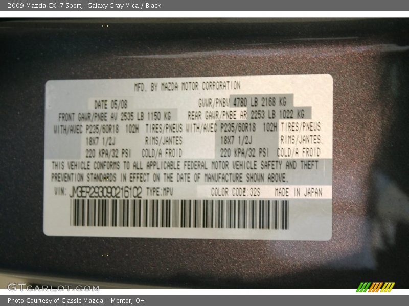 Galaxy Gray Mica / Black 2009 Mazda CX-7 Sport