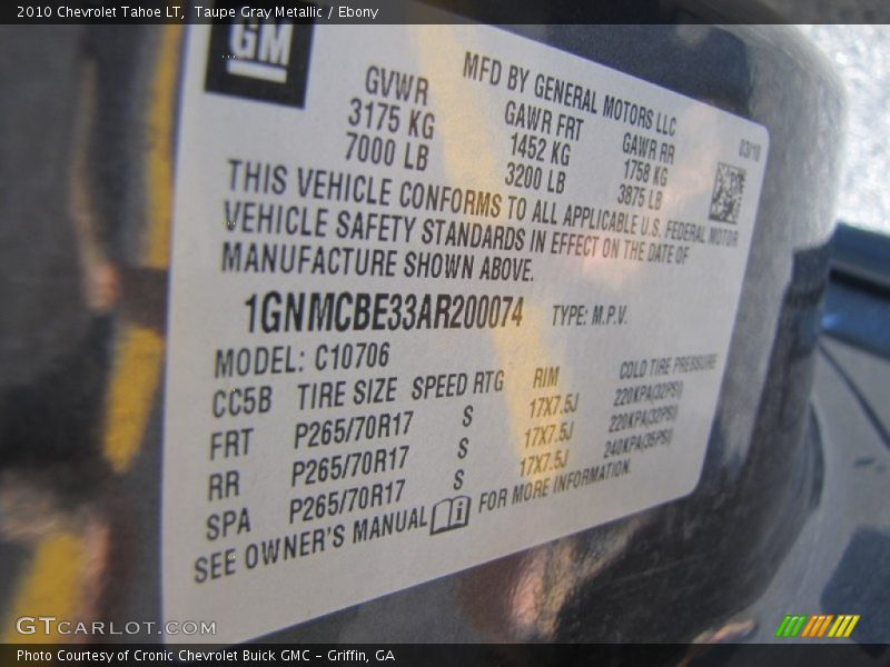 Taupe Gray Metallic / Ebony 2010 Chevrolet Tahoe LT