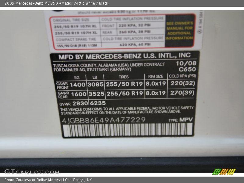 Arctic White / Black 2009 Mercedes-Benz ML 350 4Matic